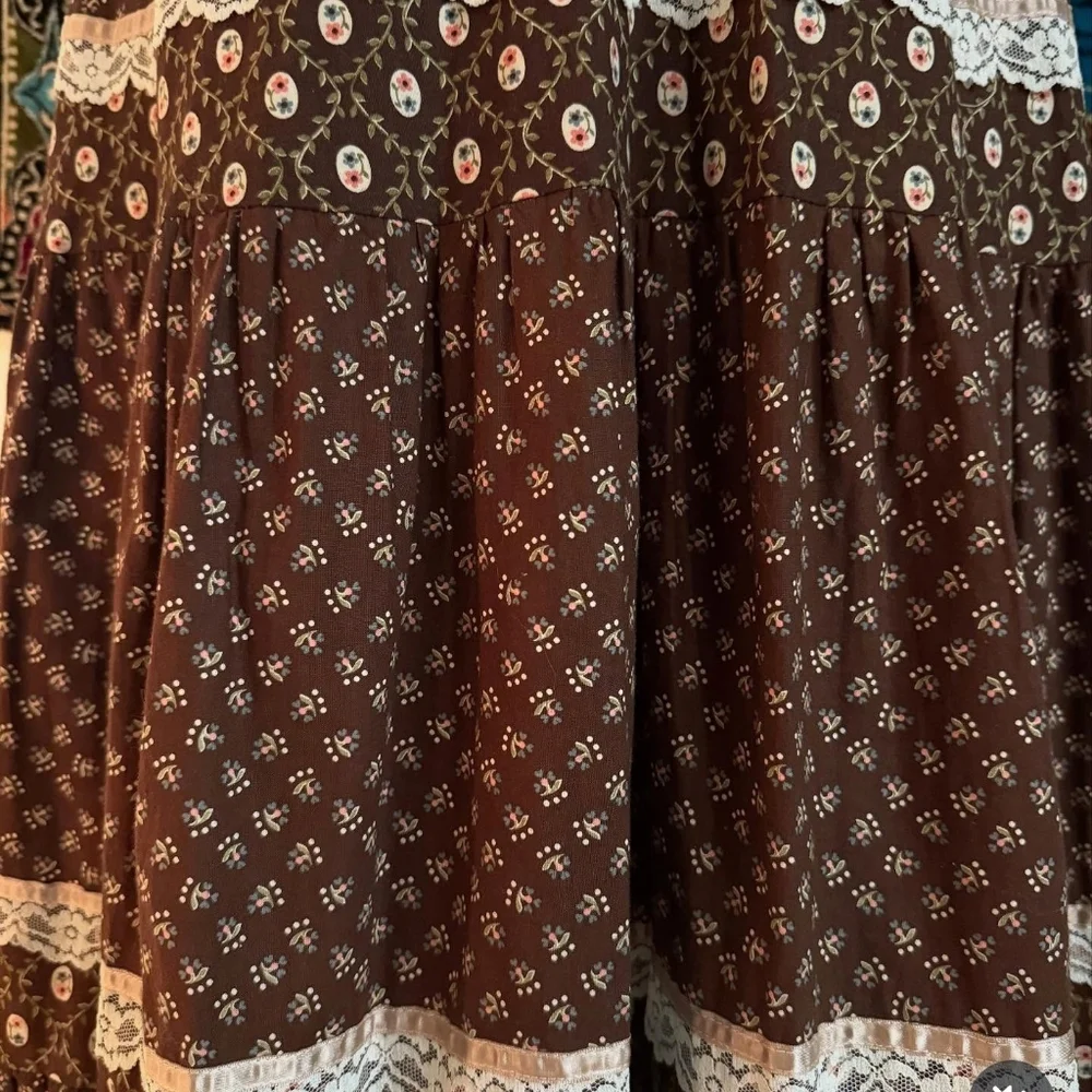 Vintage Brown Velvet Gunne Sax Corset Dress Size 5 (XXS-XS) - Picture 4 of 7